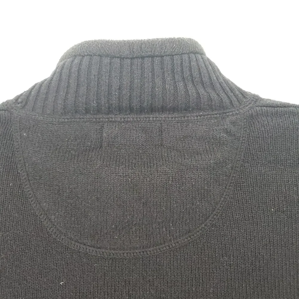 L Woolrich Men's Black Wool Cotton Blend 1/4 Zip Pullover Sweater